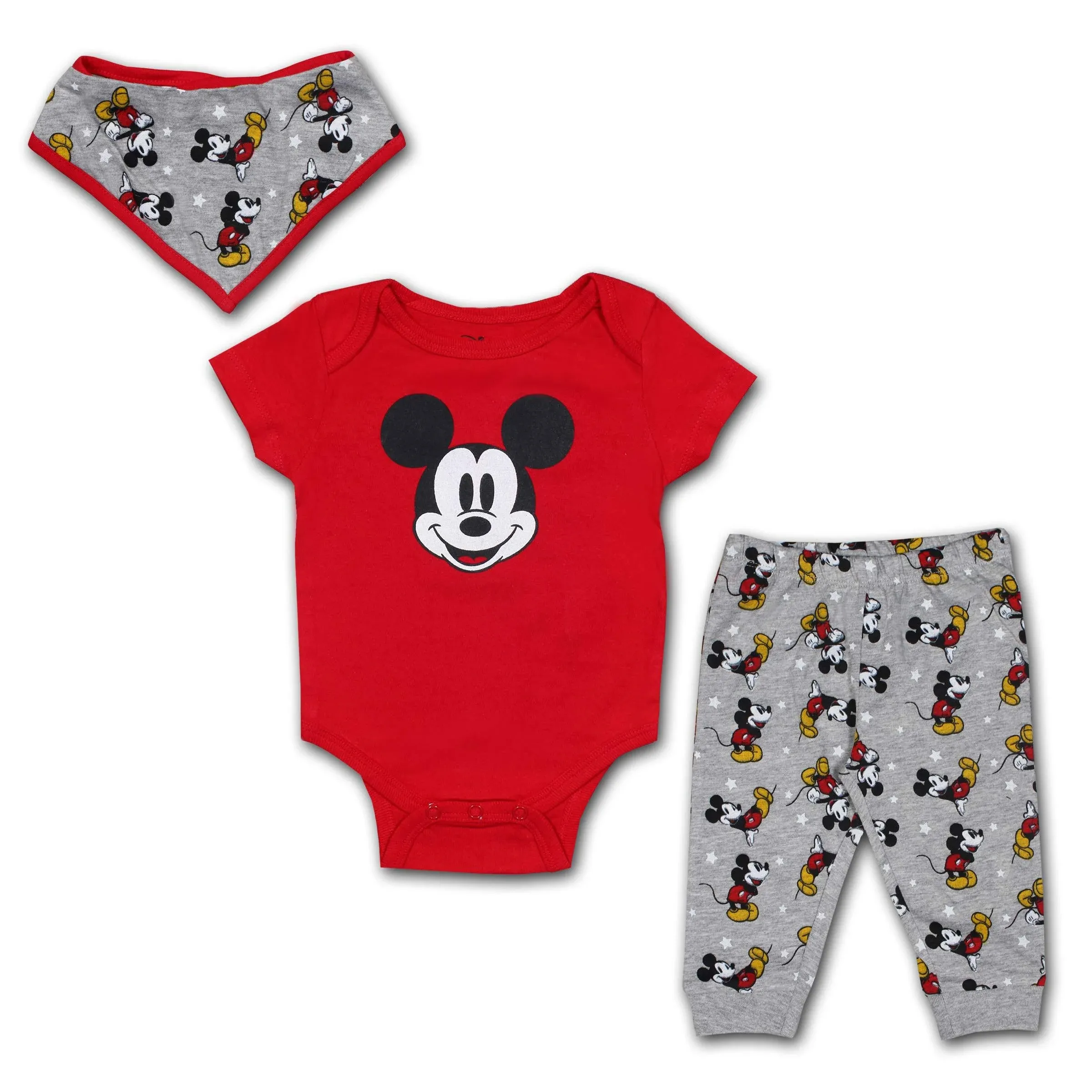 Mickey Mouse Boys 3 Piece Creeper Jogger and Bib Set, Newborn, Boy's, Size: 3-6 ...