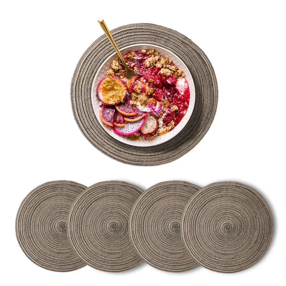 Round Placemats Woven Table Mats for Dining Table Pack of 4 13.7 x Brown