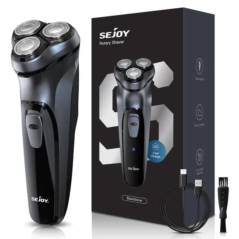 Sejoy Men's Electric Shaver Razor for Men Face,Beard Trimmer,Portable Electric Rotary Shaver, 2 in 1 3 Head 4D Cordless Rechargeable,with Pop-Up