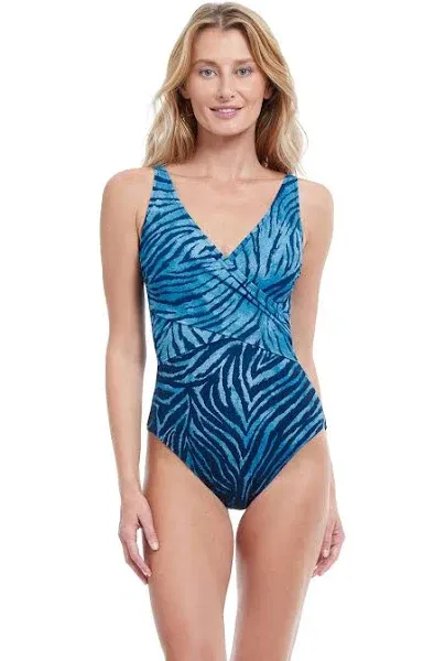 Gottex V-Neck One-Piece, 14 / Blue