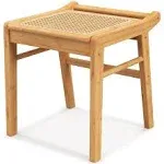 CHARMAID Vanity Stool, Bamboo Ottoman Foot Rest with Rattan Seat, Anti-Slip Foot Pads, Vanity Stool