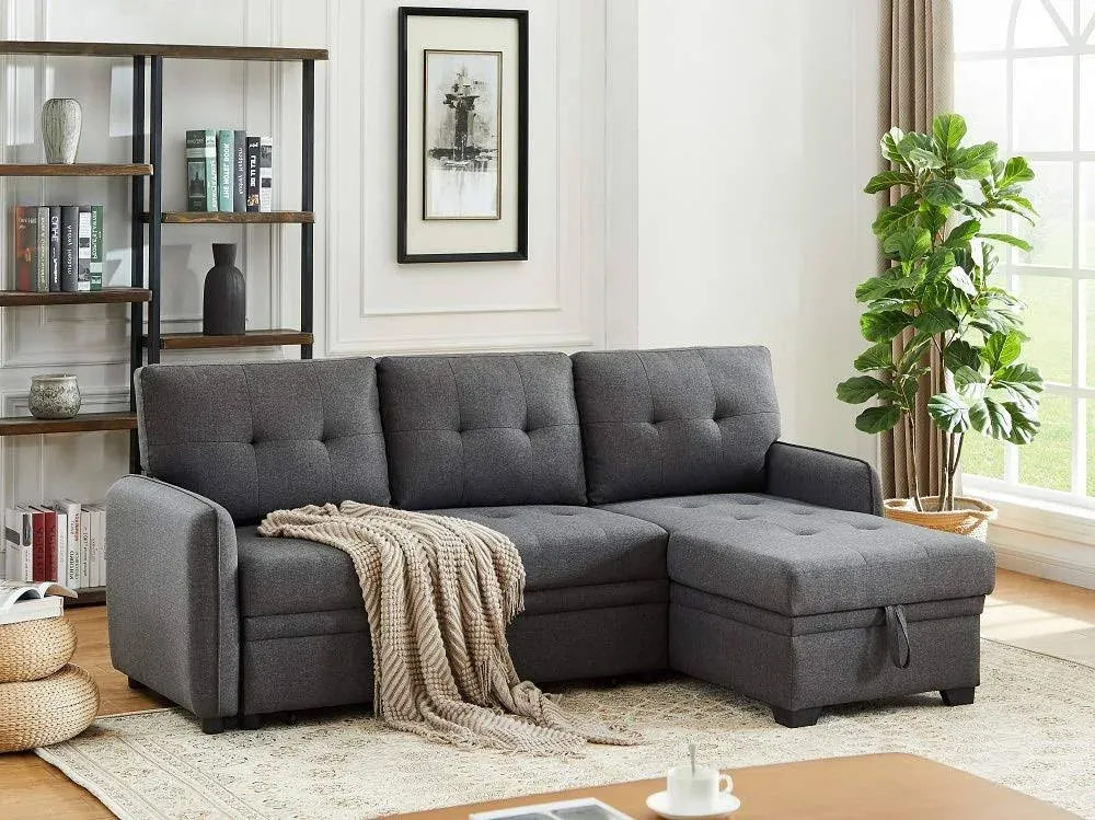 INFINI FURNISHINGS 84\" Wide Sectional Sofa with Pull Out Sleeper Bed, Reversible Storage Chaise Lou