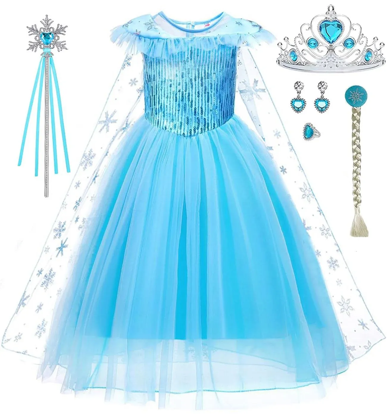 Elsa Costume for Girls Toddler Elsa Dress Princess Halloween Birthday Outfit Blue Party Dress up with Accessories