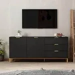 FUFU&GAGA 62.9 in. Wood Black TV Stand Entertainment Center with Storage Cabinet and 3-Drawers Fits TV's Up to 70 in.