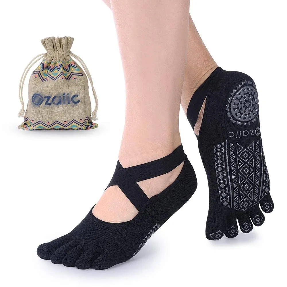 Ozaiic Yoga Socks for Women with Grips, Non-Slip Five Toe Socks for Pilates ...