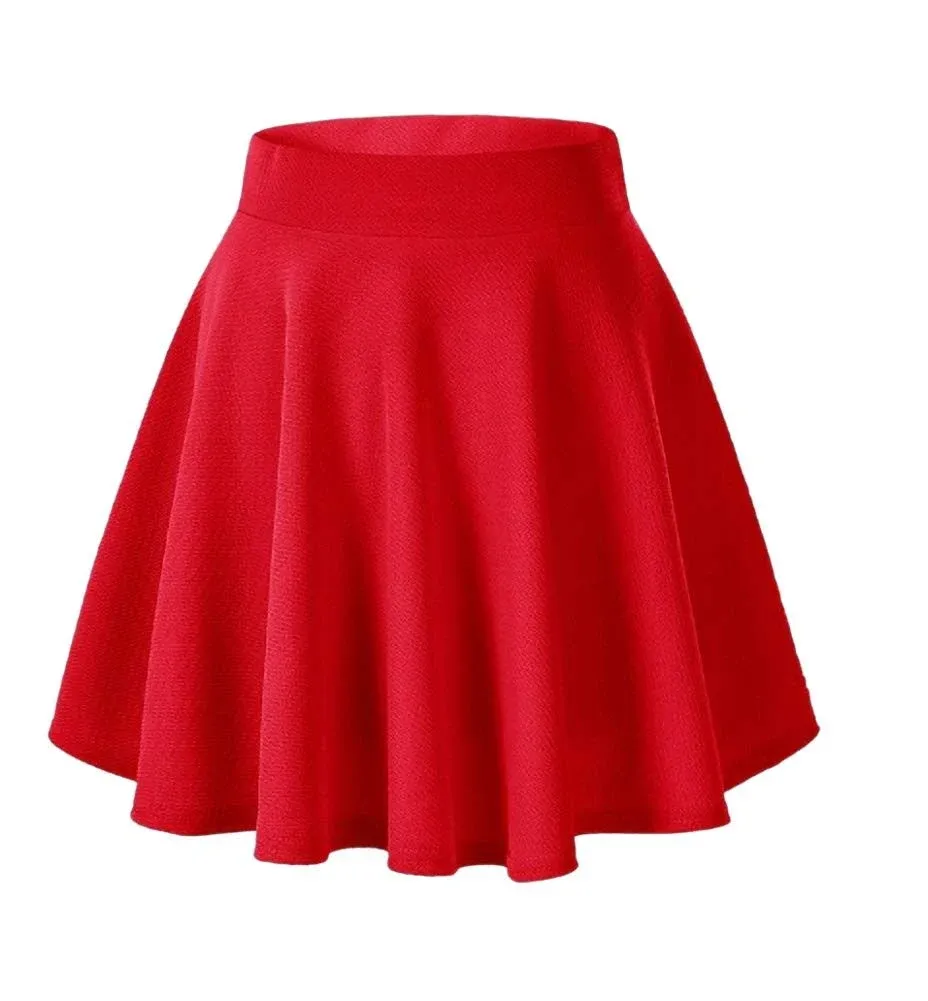 Afibi Casual Mini Stretch Waist Flared Plain Pleated Skater Skirt