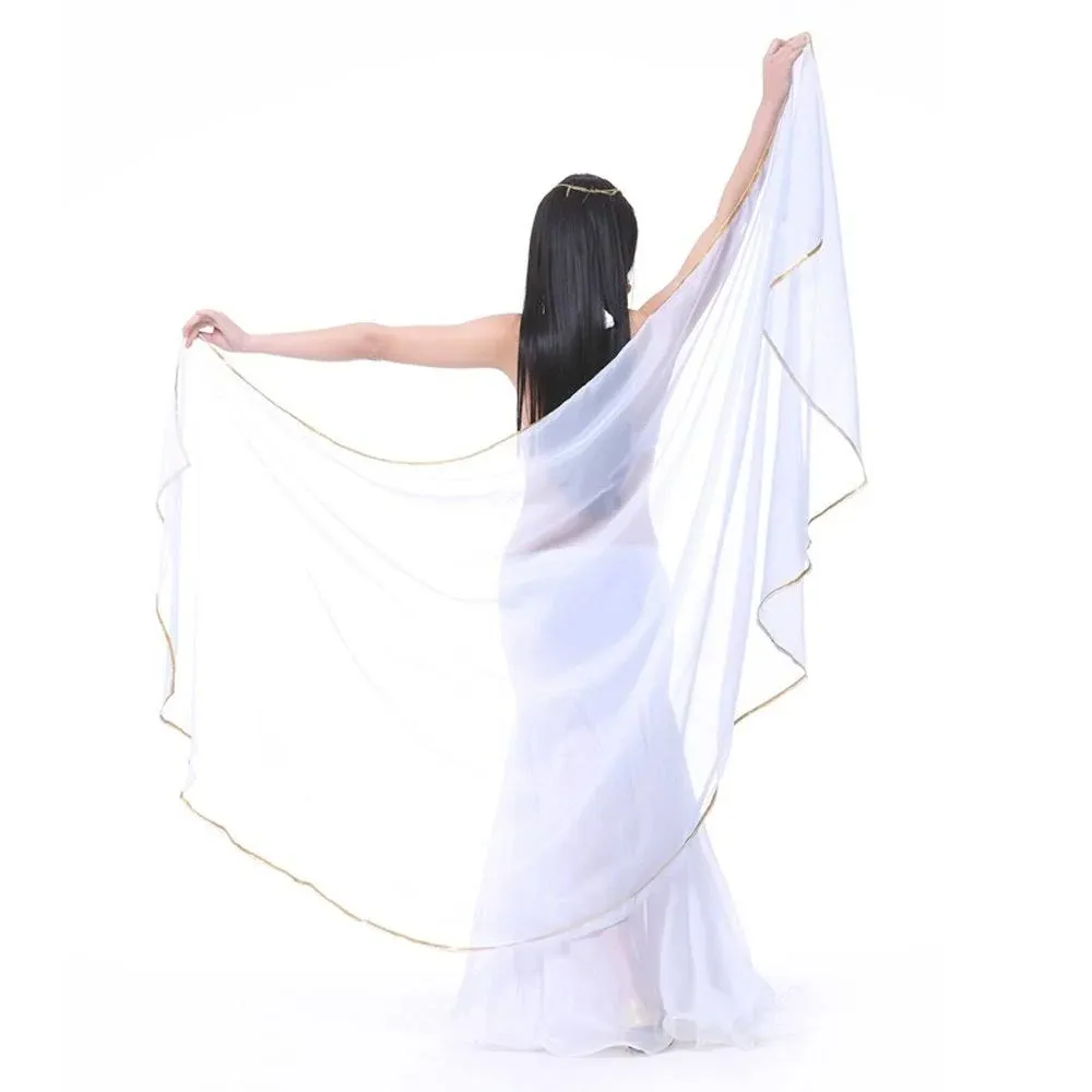 SHOWYOU Lightweight Semicircle Chiffon Hand Scarf Belly Dance Costume White 