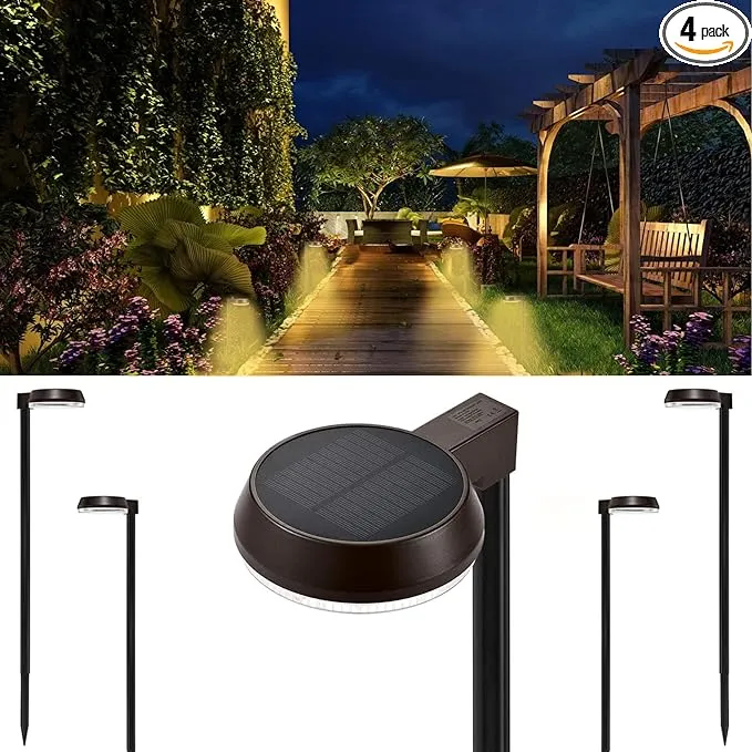 Solar Pathway Lights Outdoor, 450 Lumens Super Bright Solar Lights Outside IP65 Waterproof Solar Path Lights Warm White and Daylight Solar Landscape Lights for Walkway Yard Lawn (4 Pack)