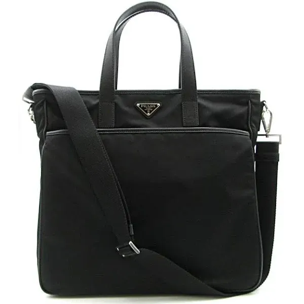 Prada | Prada Re-Nylon Tote Bag Black Nylon and Saffiano Leather 2VG033 | Realry