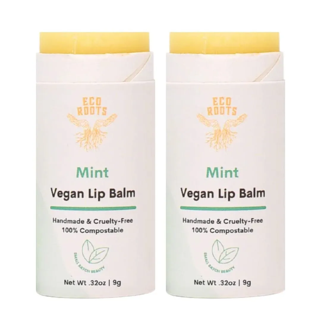 Mint Scent Lip Balm 2 Pack - Organic and Vegan Lip Moisturizer - Cruelty-Free, Eco-Friendly - Plastic-Free with Compostable Packaging - Made in USA Lip Balm Set