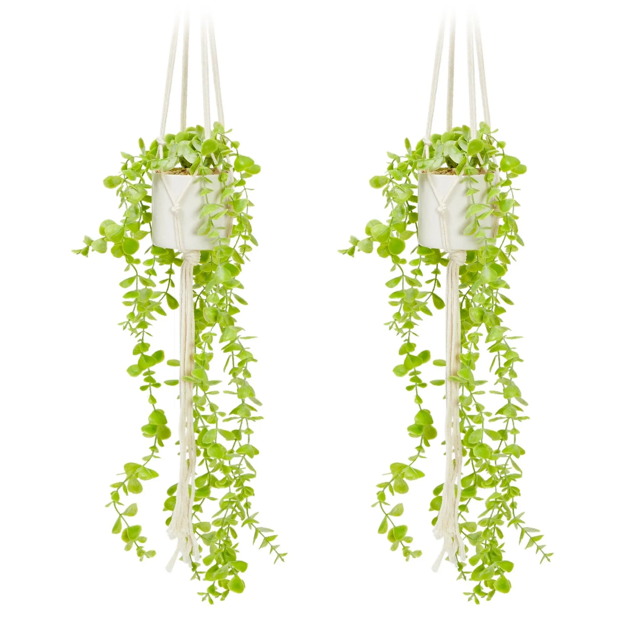 Juvale 2 Pack Artificial Eucalyptus, Fake Hanging Plants with Macrame Hanger and White Ceramic Pot for Home Decor (31 in)