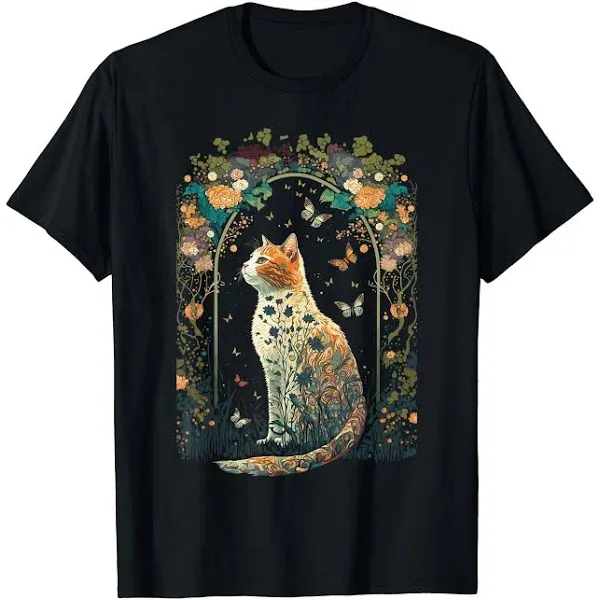 Cute Cottagecore Aesthetic Cat Nature Garden Lover Women T-Shirt