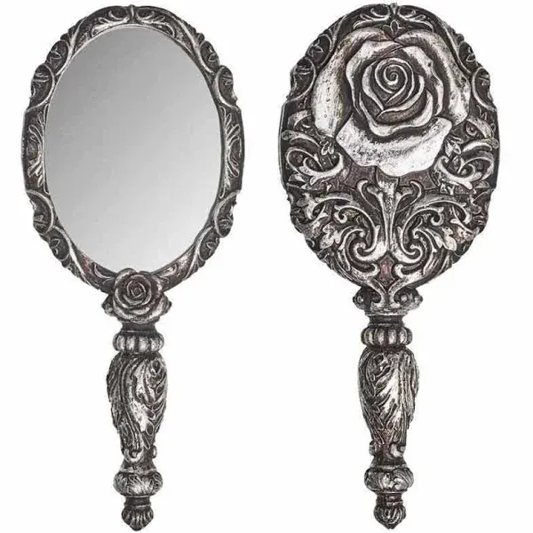 Alchemy Gothic Baroque Rose Hand Mirror Antiqued Silver Resin Romantic Gift V58