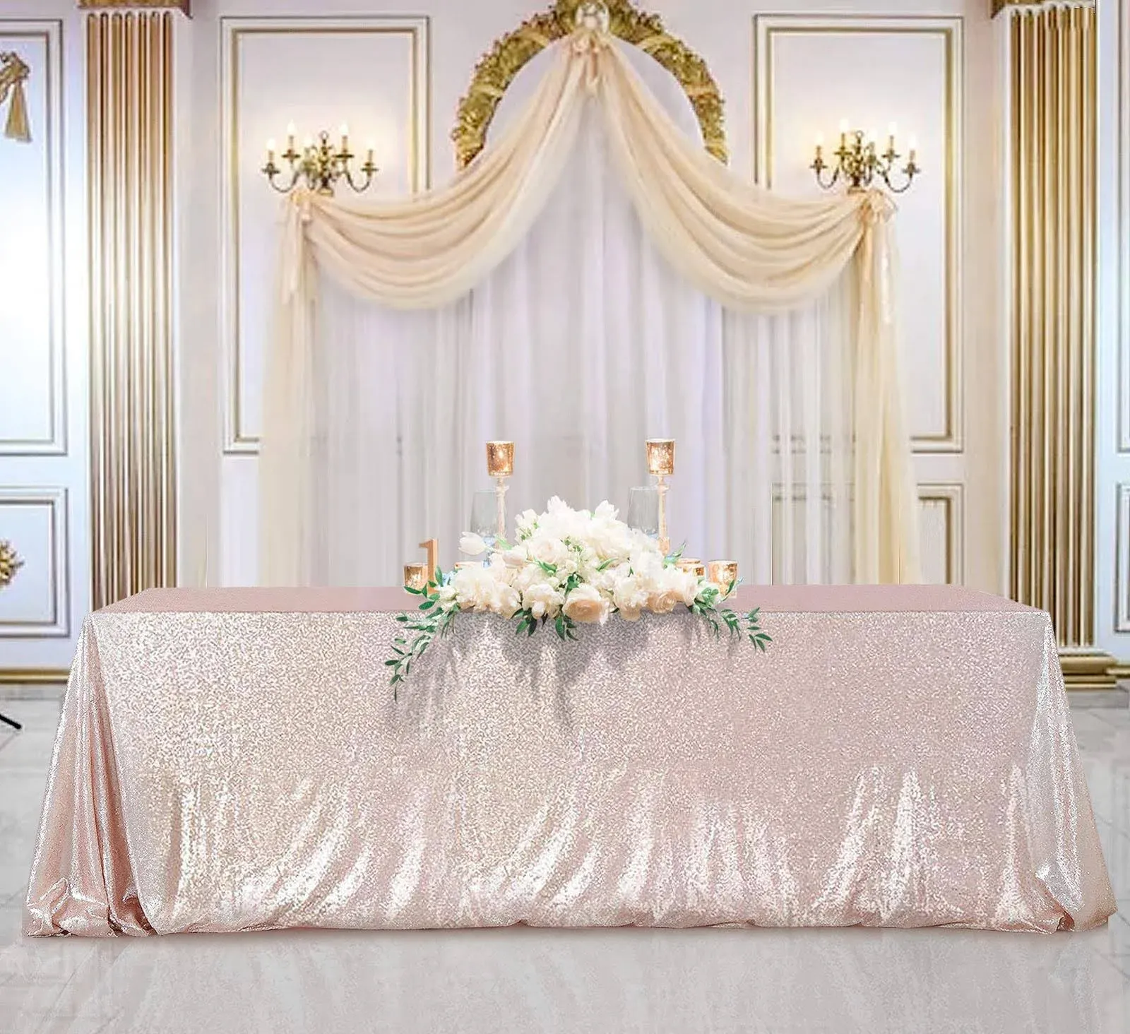 B-COOL Wedding Tablecloth Glitter Overlays Cover Champagne Blush Sequin Table...