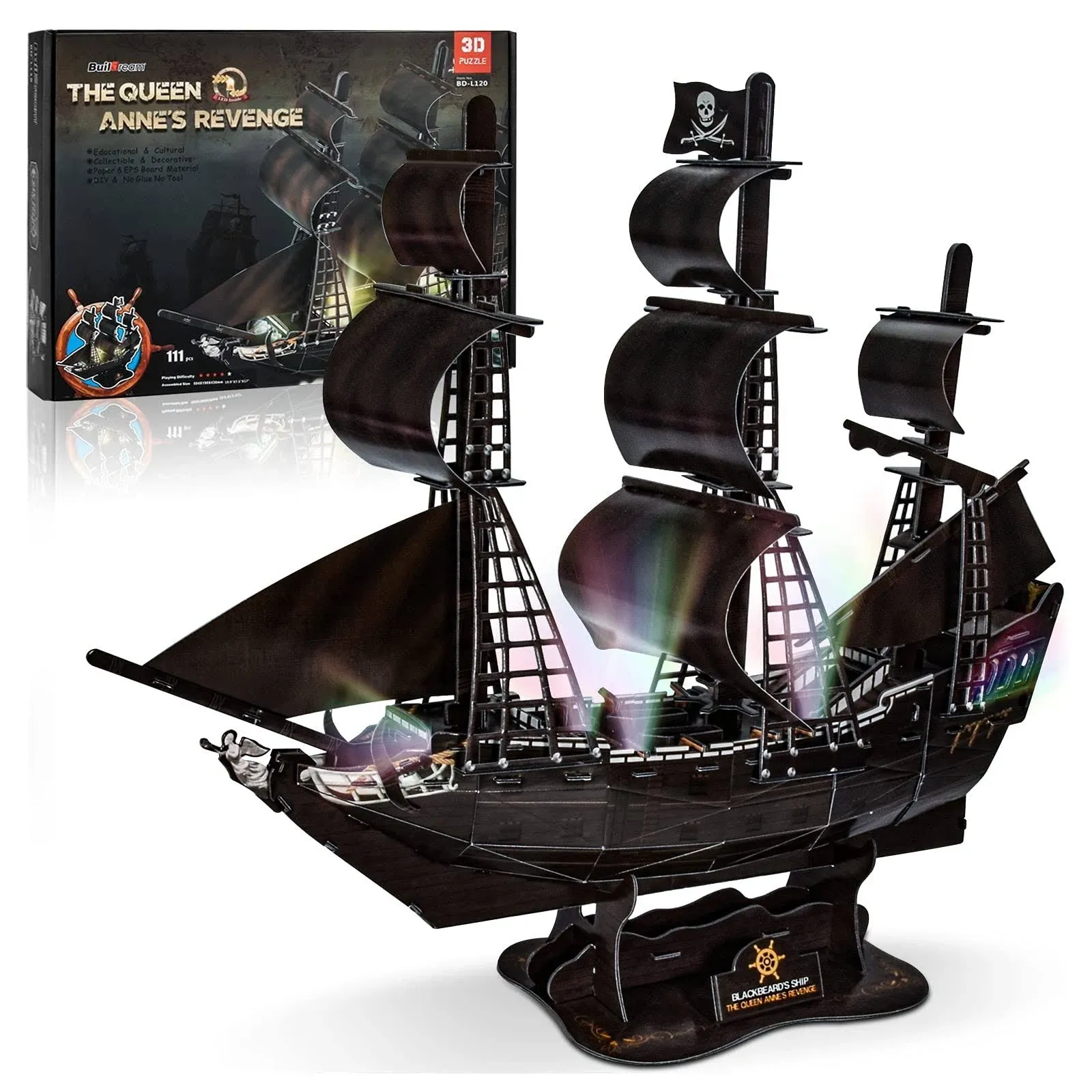 Hicfen 3D Puzzles San Felipe Invincible Battleship LED Model Ship Kit for Adults to Build, Difficult Watercraft Family Puzzle Exquisite Decoration Birthday Gift for Men Women Kids 146 Pieces