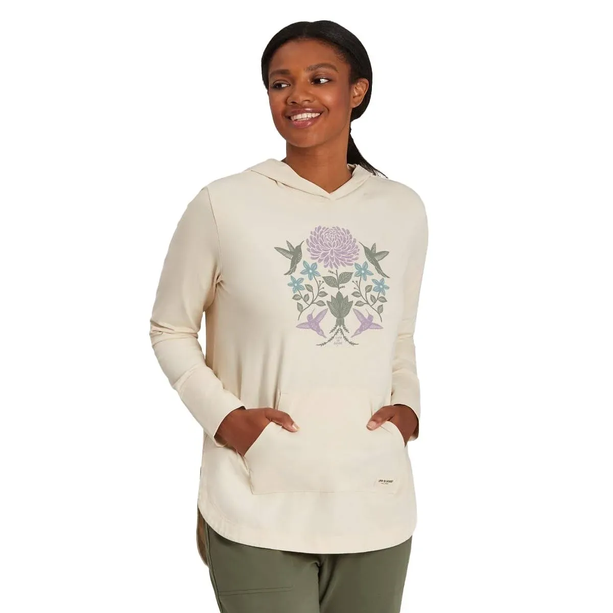 Life Is Good Women's Hummingbirds Mirror Crusher-FLEX Hoodie Tunic Long Sleeve T ...