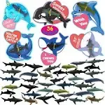 36 Pack Valentines Day Gifts Cards with Sea Ocean Animal Figurines Toys, 