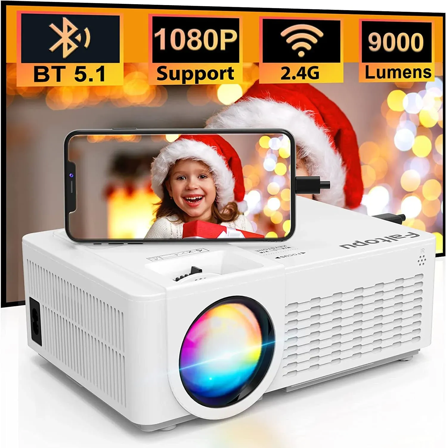 Faltopu Projector 1080P WiFi Bluetooth 5.1 LCD 7500 Lux SRS Sound Portable DR07