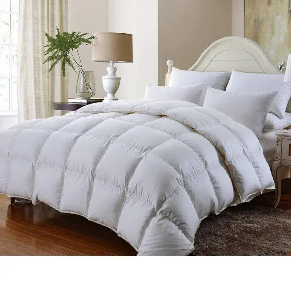 Twin Extra Long (XL) Size Luxurious 800 Thread Count Siberian Goose Down Comforter, 100% Egyptian Cotton Cover, Solid White Color, 750 Fill Power, 50 Oz Fill Weight