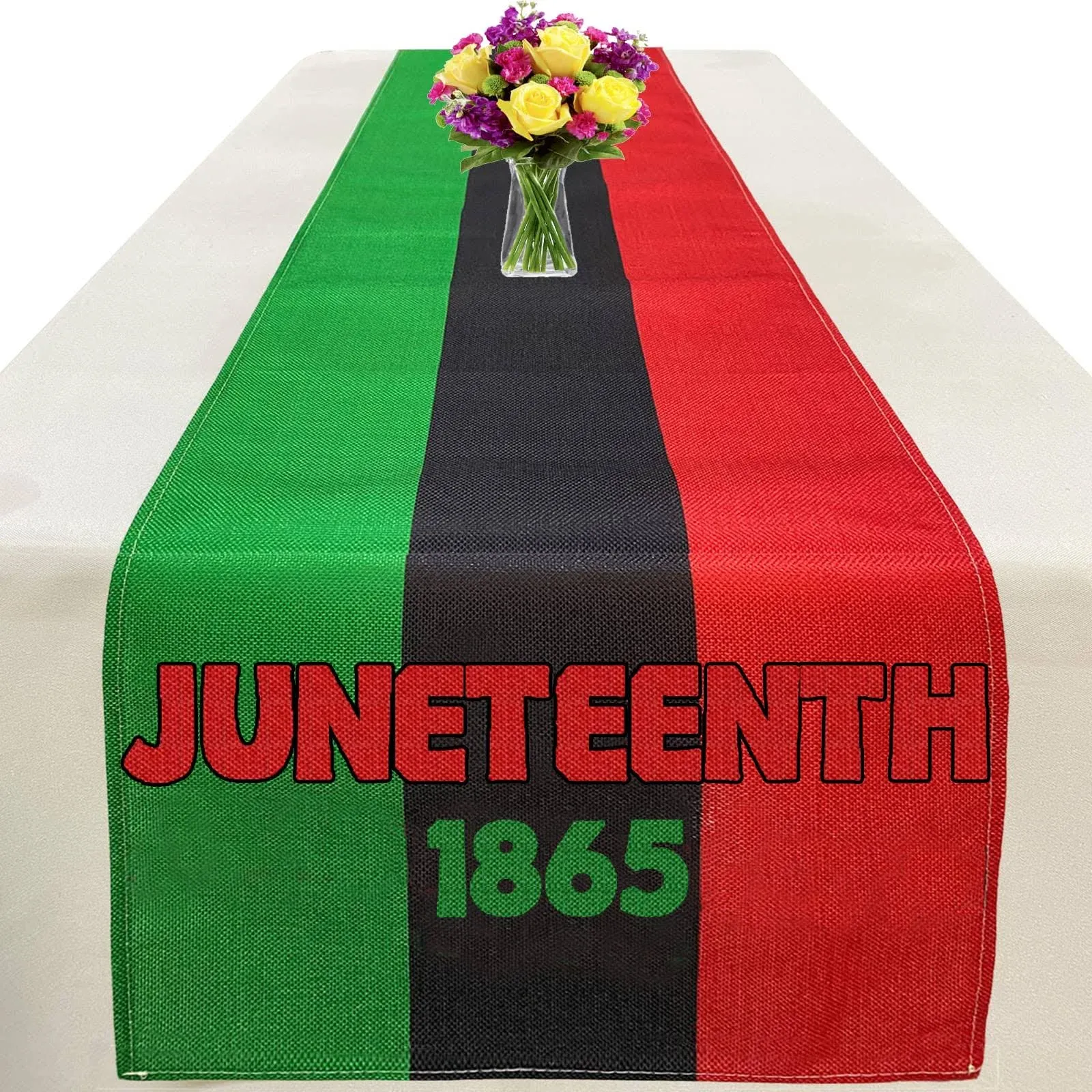 Labengou Red Black Green 1865 Juneteenth Table Runner 72 Inches - Black 