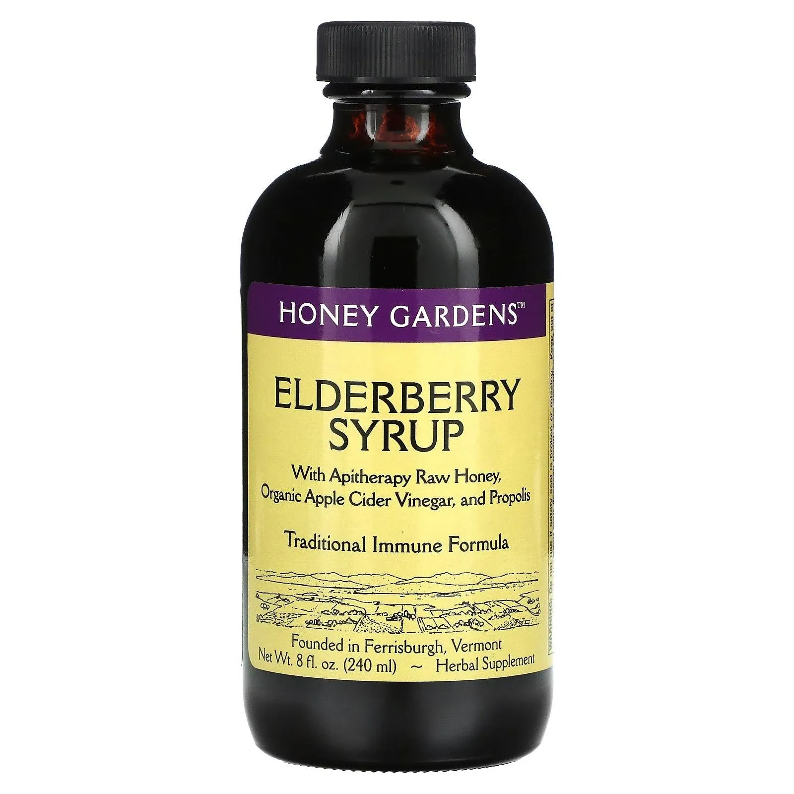 Honey Gardens Elderberry Syrup with Apitherapy Raw Honey, Propolis & Elderberries | Traditional Immune Formula w/Echinacea | 8 fl. oz.