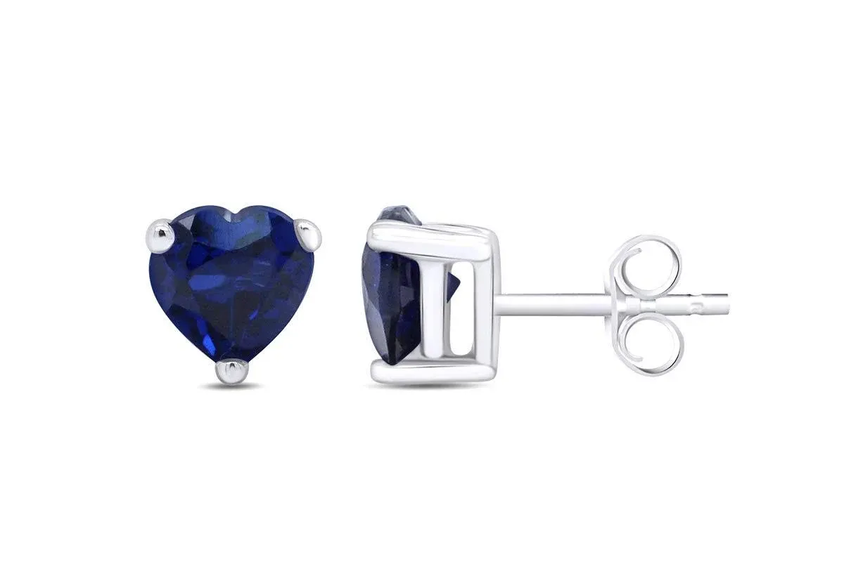 Heart Shape Simulated Birthstone Stud Earrings in 14K White Gold Over Sterling Silver, Gift For Her