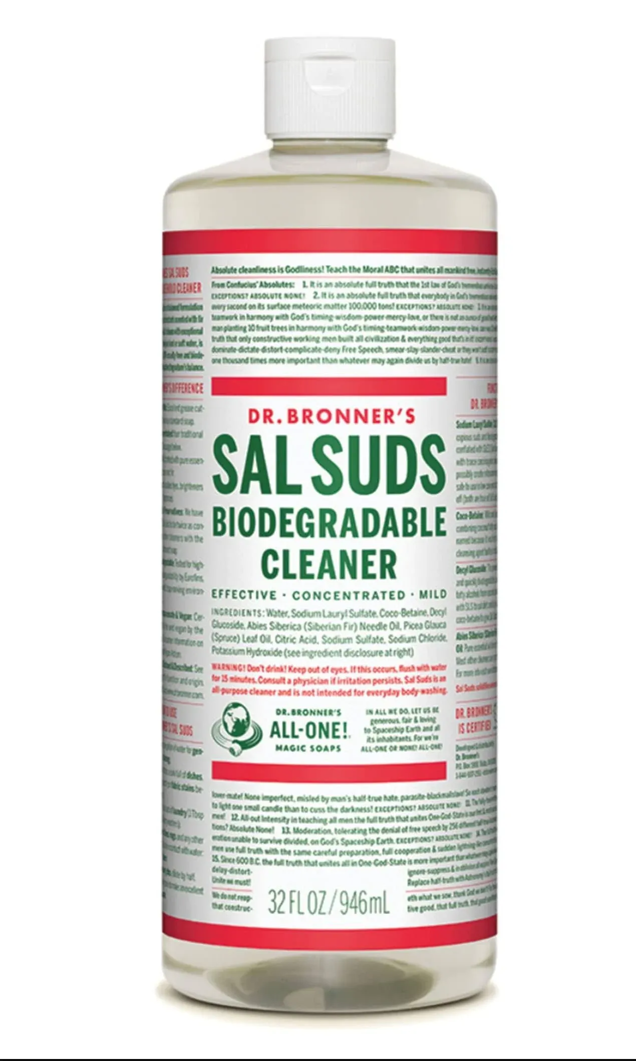 Dr. Bronner's - Sal Suds Biodegradable Cleaner (1 Gallon) - All-Purpose Pine Cleaner for Floors, Laundry and Dishes, Concentrated, Cuts Grease and Dirt, Powerful, Gentle on Skin