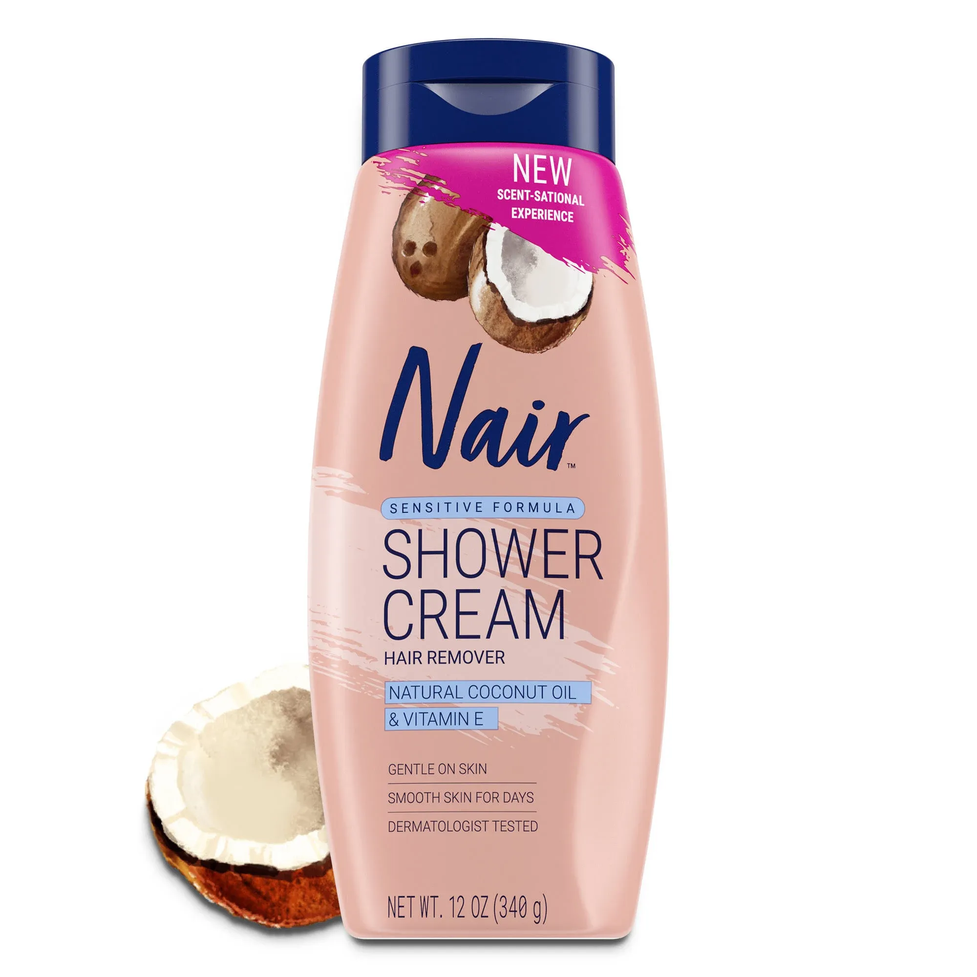 Nair Natural Coconut Oil & Vitamin E Hair Remover Shower Cream, 12 oz