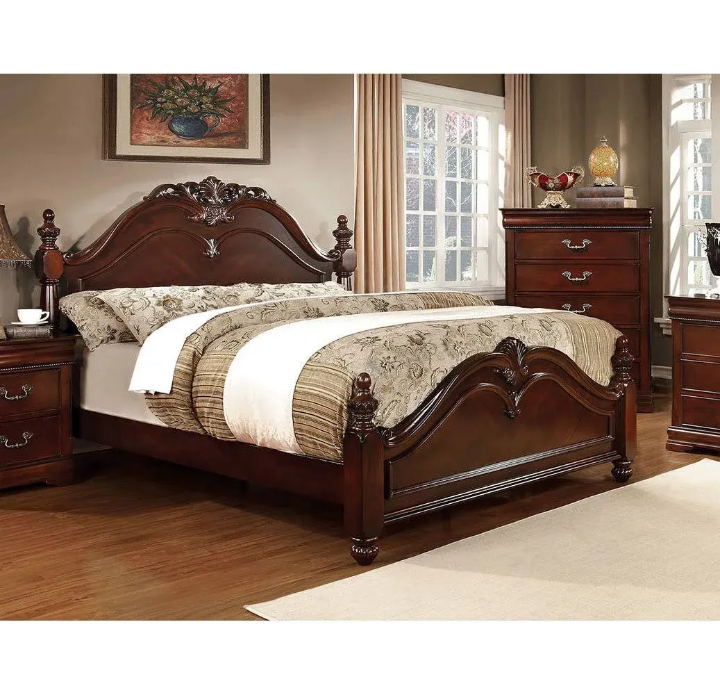 simple relax Wooden Low Post Panel Bed, Queen Size, Cherry