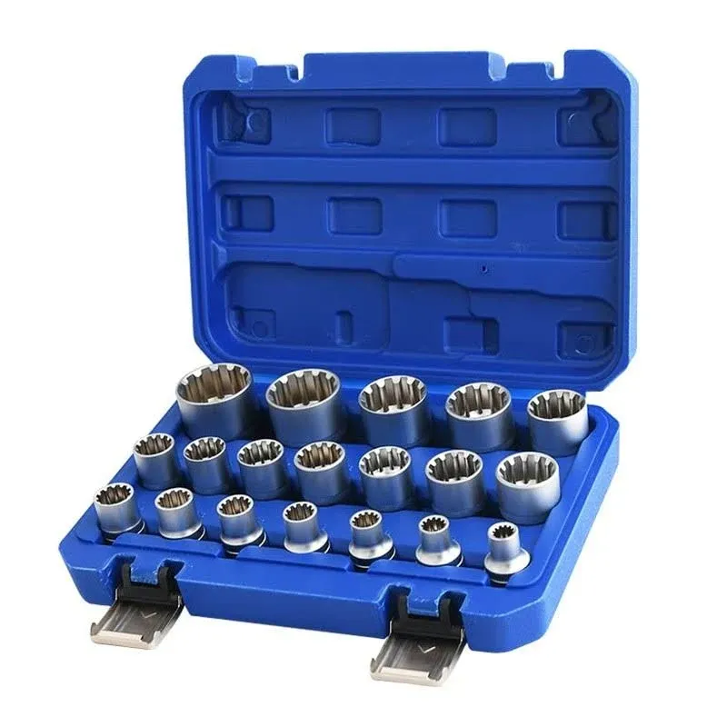 Spline Socket Set 1/2" Drive Universal Metric 8-32mm 12-point Cr-V Socket Set 19pcs