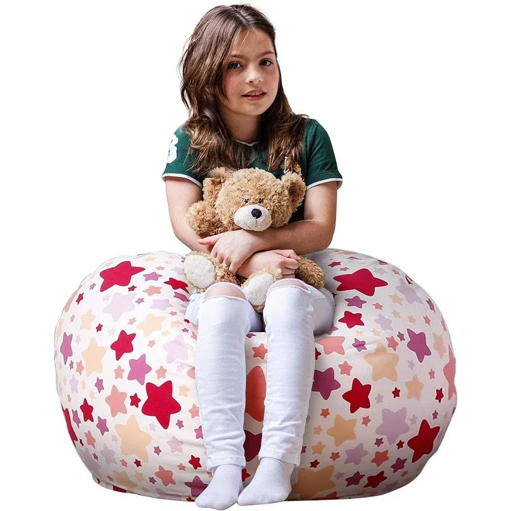 Wekapo Stuffed Animal Storage Bean Bag Chair Cover for Kids | Stuffable Zipper Beanbag for Organizing Children Plush Toys Large Premium Cotton Canvas