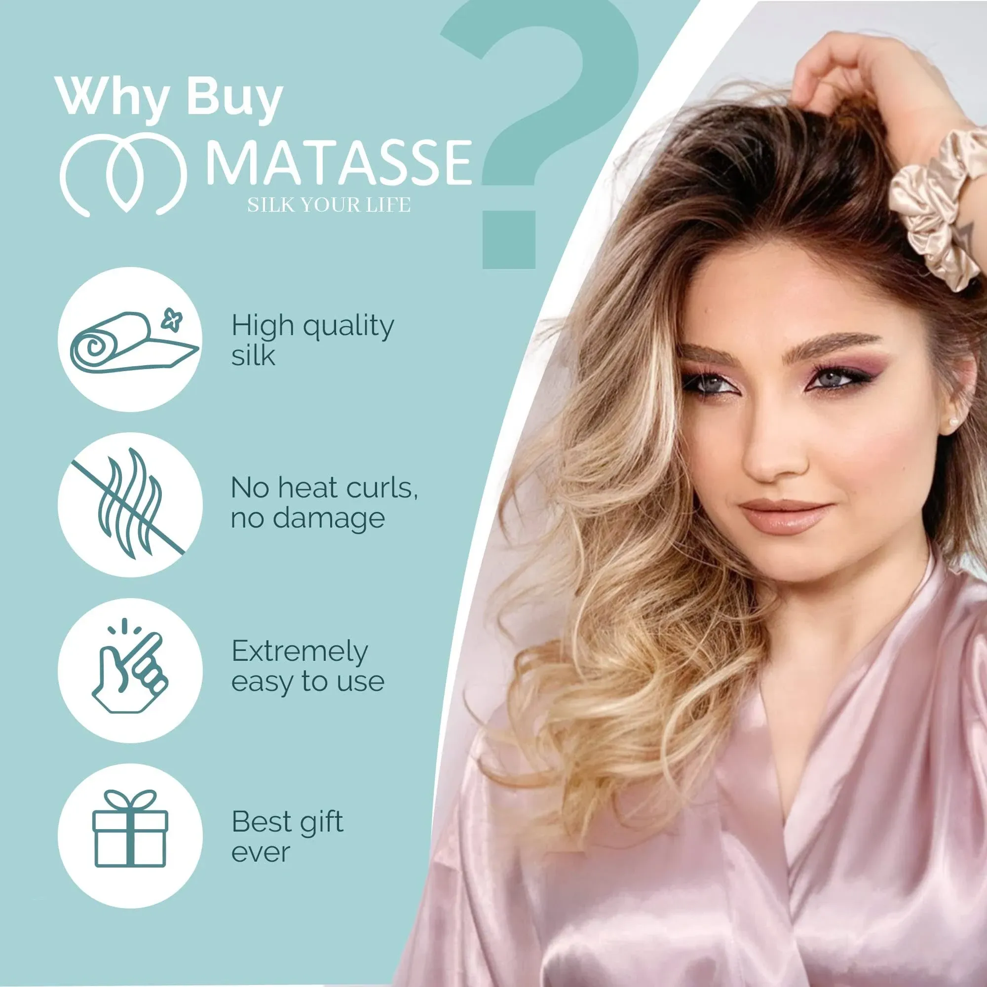 MATASSE Silk Your Life Silk Heatless Hair Curler Set - 6A Grade, 22 Momme Mulberry Silk Heatless Curlers - Heatless Curling Rod Headband - No Heat