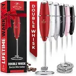 Zulay Kitchen Double Whisk Milk Frother Handheld Mixer - Cardinal Red