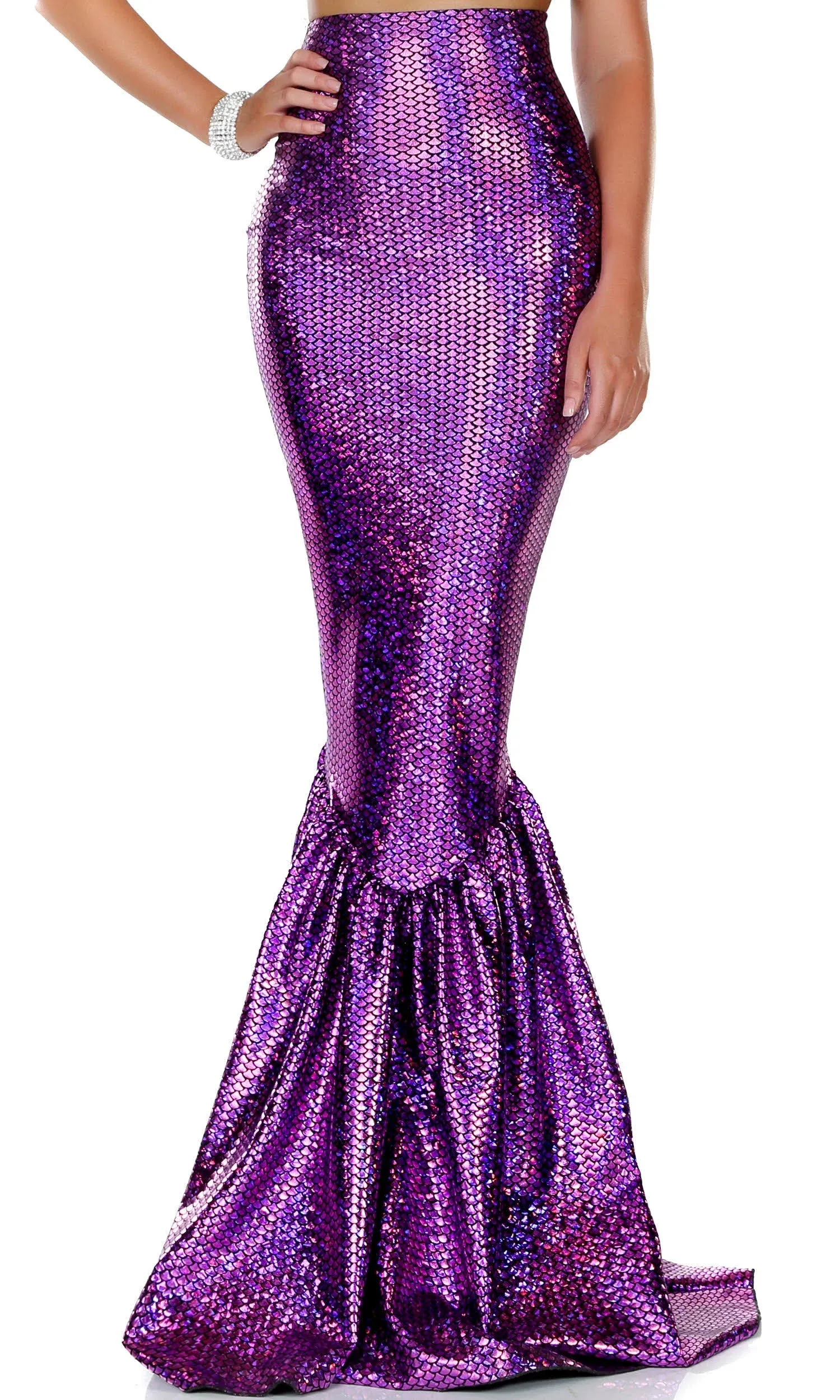 Forplay Women's Mermaid Skirt with Hologram Finish, Halloween Maxi Skirt