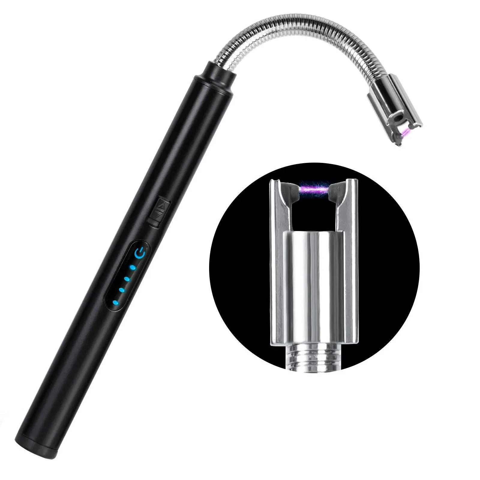 Candle Lighter, Plasma Electric Arc Lighters with 360¡ã Flexible Long Neck and LED Battery Display, USB Rechargeable Windproof Flameless for Camping Kitchen Grill Candle (Black)