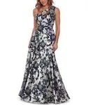 Betsy & Adam Metallic Floral One-Shoulder Gown