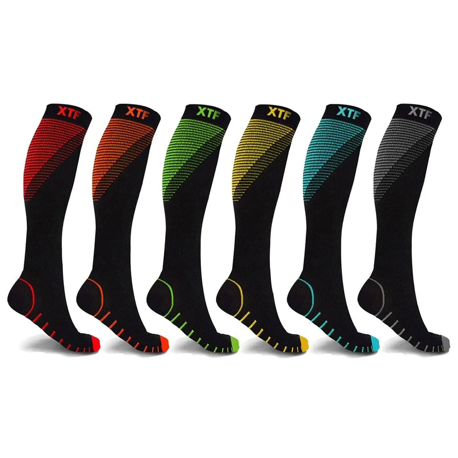 XTF Athletic Graduated Compression Socks (6-Pack): Large-XL