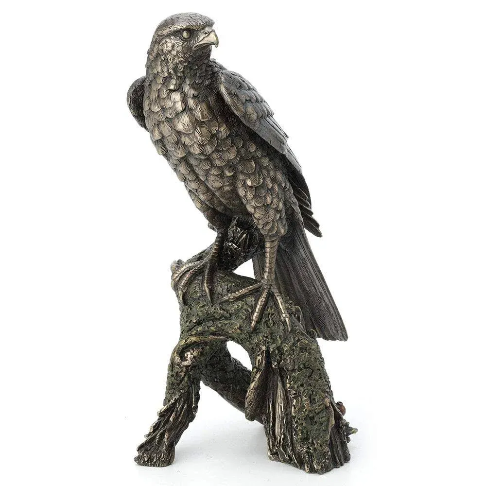 Veronese Design 10.9 Inch Sparrow Hawk Resting On Tree Branch Antique Bronze Falcon Statue