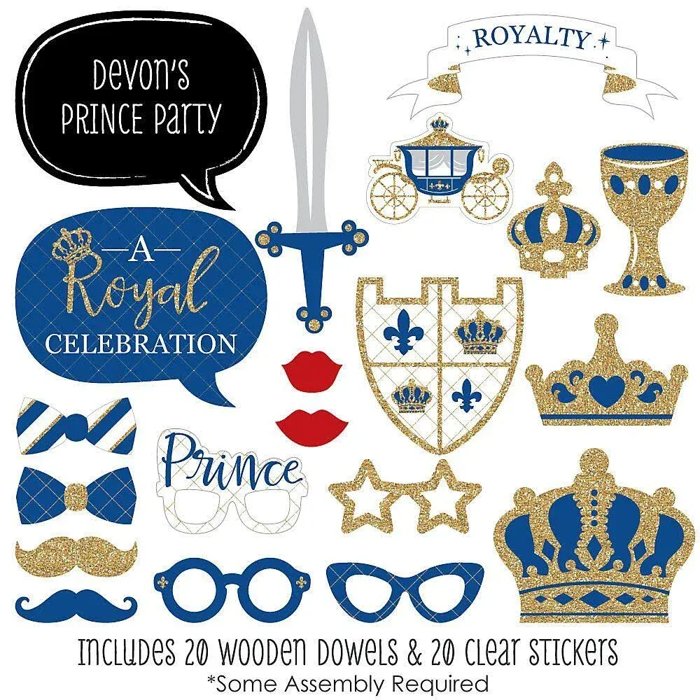 Big Dot of Happiness Royal Prince Charming Baby Shower or Birthday Party Photo Booth Props Kit