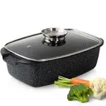 Moss & Stone 6 Quart Induction Compatible Aluminum Roaster Pot with Glass Lid