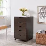 Homestock Drawer Dresser Storage Cabinet for Makeup Dresser Cabinet with Wheels for Office Closet and Bedroom Espresso 5 Drawer, Brown