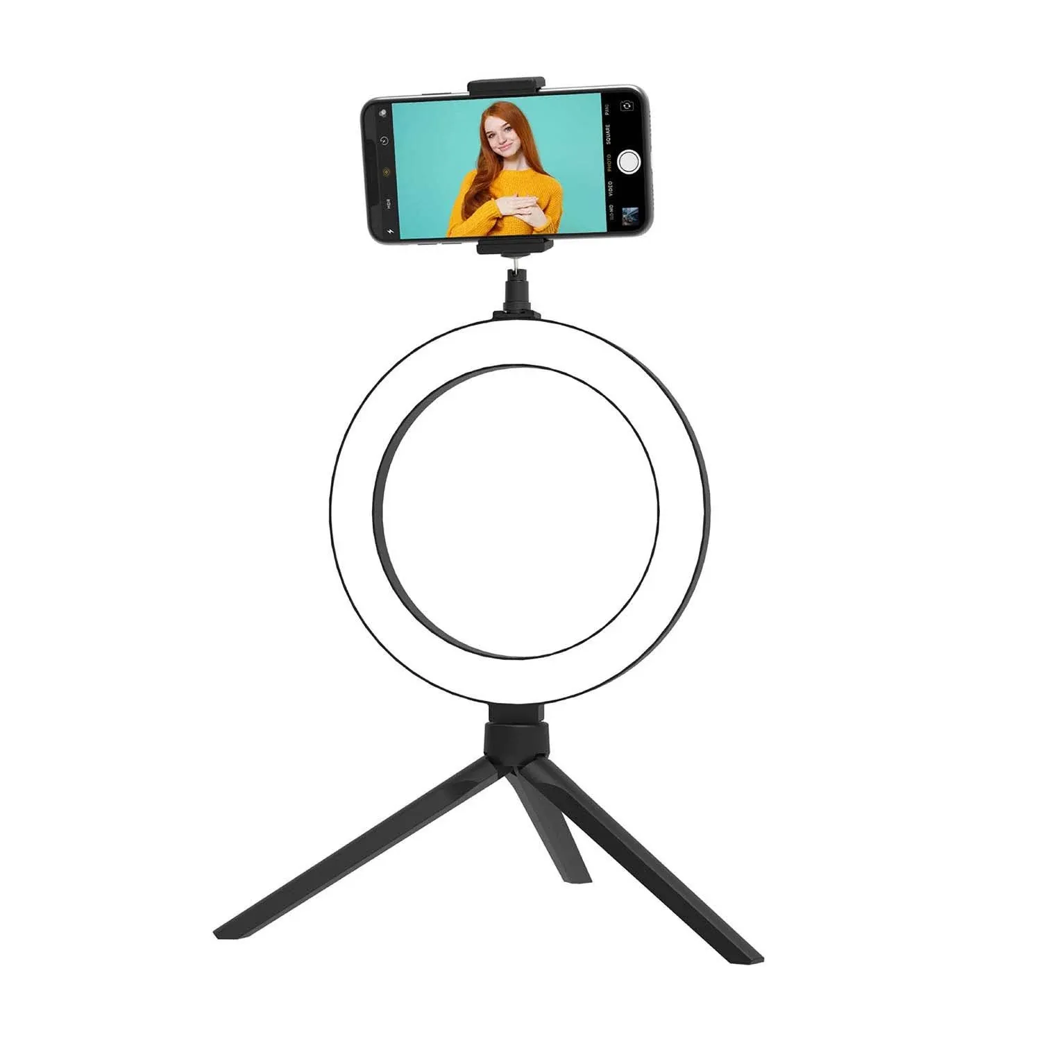 ON AIR On Air: Halo Light 8” Portable LED Ring Light with Desktop St and Phone Holder in Black | 7258LWE