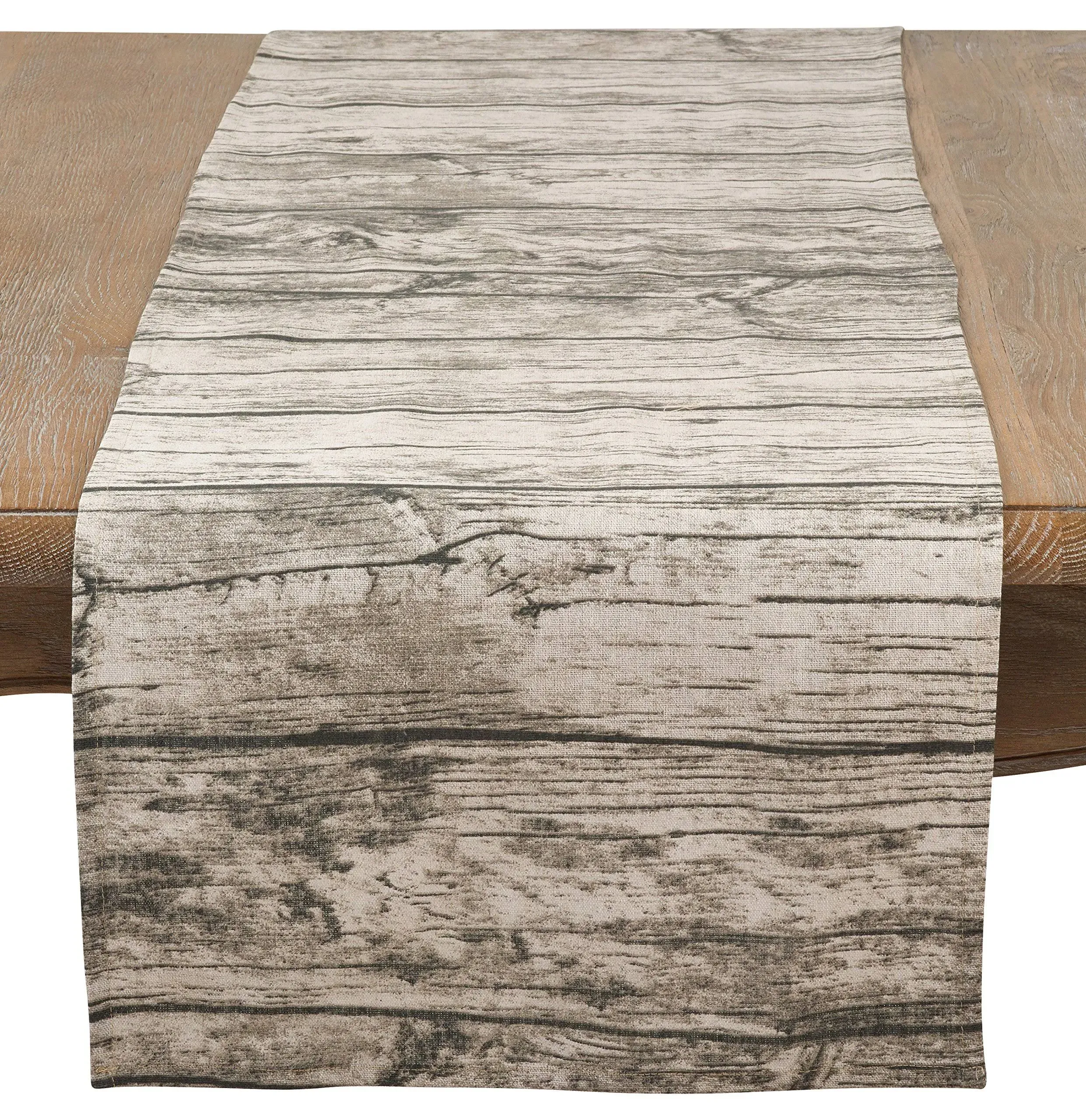 Natural Beige Printed Wood Table Runner, 16" X 108" Rectangular, 60% Cotton - 40% Polyester, (1 Piece).