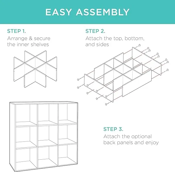 6-cube Storage Organizer, 13.5in Shelf Opening, Bookcase, Display Shelf, Customizable w/ 3 Removable Back Panels Walnut