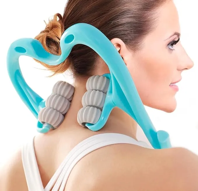 Neck Massager for Back and Shoulder: Elevated Well-being with Our 6-Ball Handheld Massager - Customized Deep Tissue Relief for Neck, Shoulders, and Legs - Portable and Certified Quality (Blue)