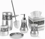 Creative Scents Silver Bathroom Accessory Set - Decorative 6 Piece Bling Mosaic