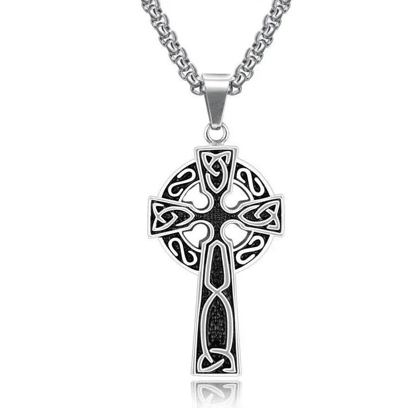 Irish Cross Necklace for Men Sterling Silver Celtic Knot Cross Pendant with 22”+2” Stainless Steel Chain Shamrock Tree fo Life Gift for Men Women