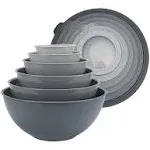 COOK WITH COLOR Mixing Bowls Set with TPR Lids - 12 Piece Plastic Nesting Bowls Set includes 6 Prep Bowls and 6 Lids, Microwave Safe (Grey)