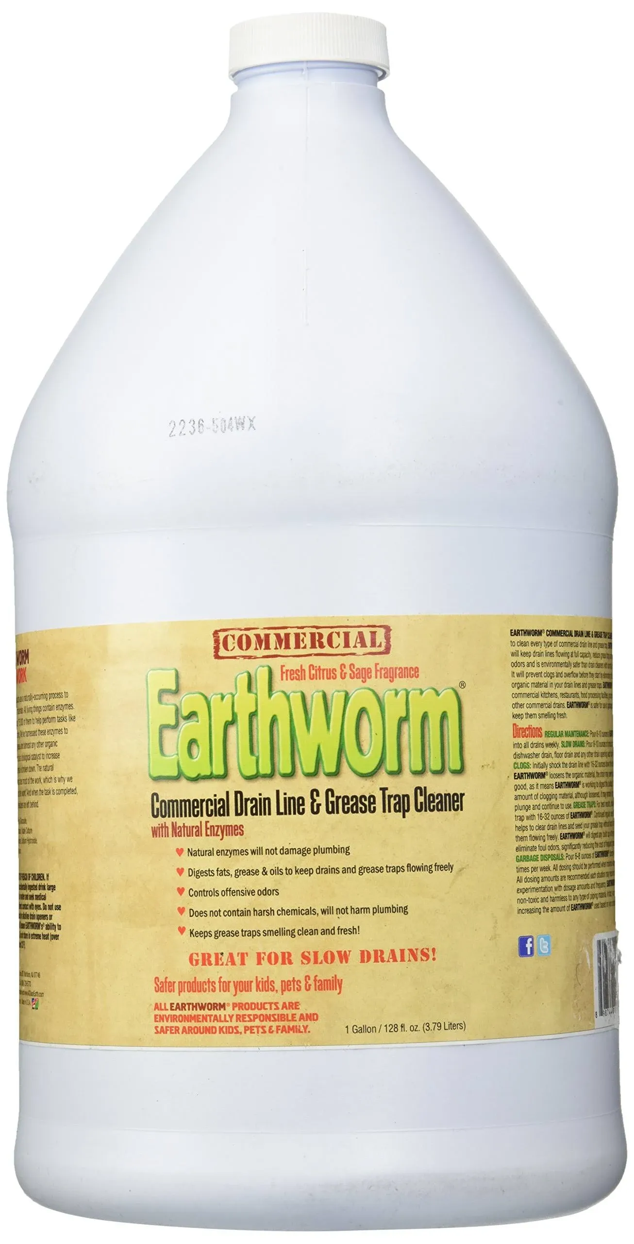 Earthworm® Drain Cleaner - Drain Deodorizer - Natural and Safer for Families -