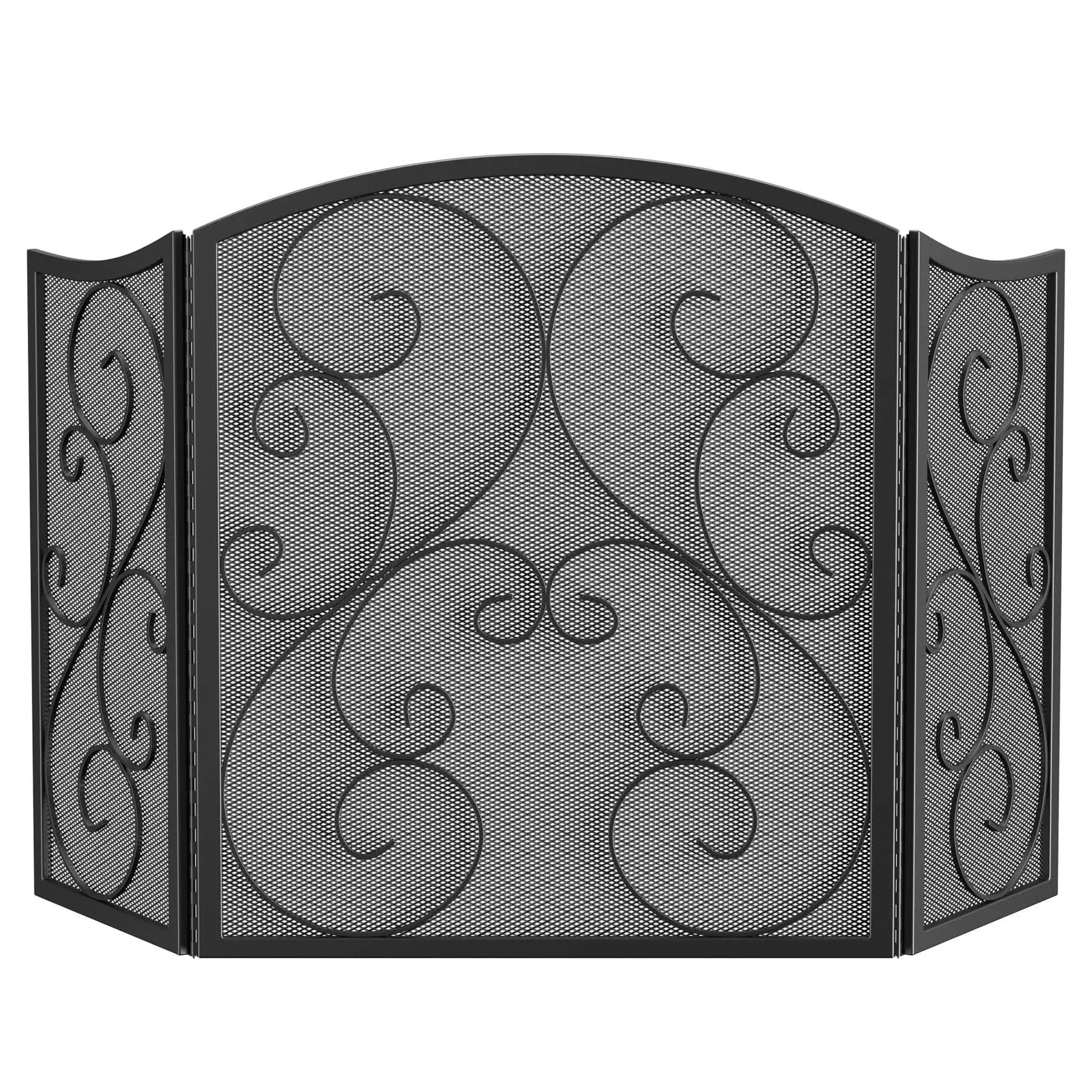 Fire Beauty Fireplace Screen 3 Panel Wrought Iron Black Metal 48 inch(l) x30(H) Spark Guard Cover(Sanded Black)